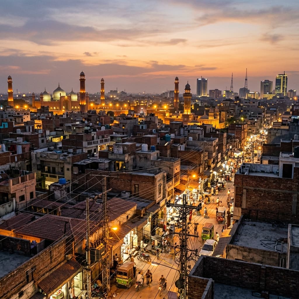 Lahore city skyline at dusk — LESCO electricity service area