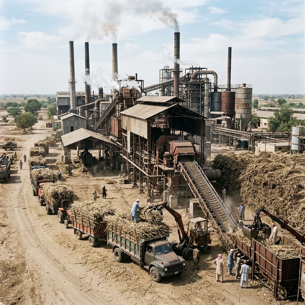 Sugar processing mill in Mirpurkhas Sindh operating during the crushing season